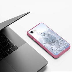 Чехол iPhone 7/8 матовый Сова белая подмигивает, цвет: 3D-малиновый — фото 2