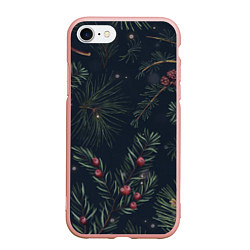 Чехол iPhone 7/8 матовый Новый год ночной лес, цвет: 3D-светло-розовый