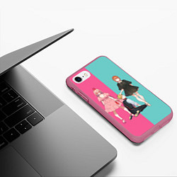 Чехол iPhone 7/8 матовый Пауэр и Макима с Дэндзи на поводке, цвет: 3D-малиновый — фото 2