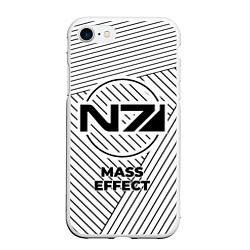 Чехол iPhone 7/8 матовый Символ Mass Effect на светлом фоне с полосами
