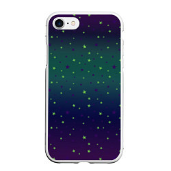 Чехол iPhone 7/8 матовый Неоновые зеленые и сиреневые звезды на темно зелен, цвет: 3D-белый