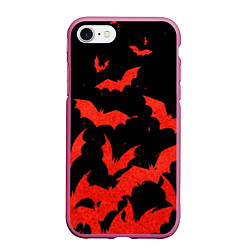 Чехол iPhone 7/8 матовый Летучие мыши красные, цвет: 3D-малиновый