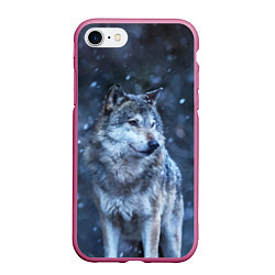 Чехол iPhone 7/8 матовый Лесной волк, цвет: 3D-малиновый