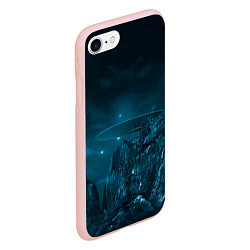 Чехол iPhone 7/8 матовый Синий космос, горы и нло, цвет: 3D-светло-розовый — фото 2