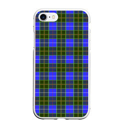 Чехол iPhone 7/8 матовый Ткань Шотландка сине-зелёная