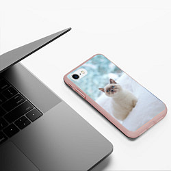 Чехол iPhone 7/8 матовый Милая кошечка встречает свой Новый Год, цвет: 3D-светло-розовый — фото 2