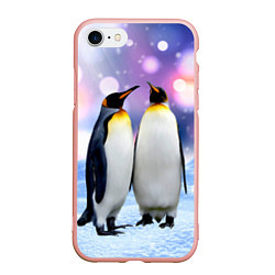 Чехол iPhone 7/8 матовый Пингвины на снегу, цвет: 3D-светло-розовый