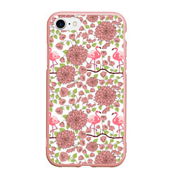 Чехол iPhone 7/8 матовый Фламинго и лотосы, цвет: 3D-светло-розовый