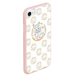 Чехол iPhone 7/8 матовый Кролик сладкоежка с белыми пончиками, цвет: 3D-светло-розовый — фото 2