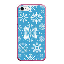 Чехол iPhone 7/8 матовый Snow in blue, цвет: 3D-малиновый