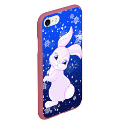 Чехол iPhone 7/8 матовый Кролик на фоне снежинок, цвет: 3D-малиновый — фото 2