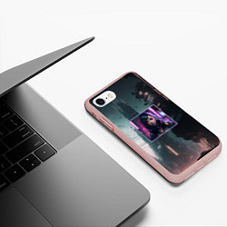 Чехол iPhone 7/8 матовый Девушка в рамках гнетущего города будущего, цвет: 3D-светло-розовый — фото 2