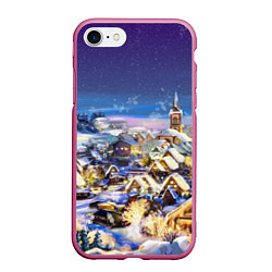 Чехол iPhone 7/8 матовый Рождественская деревня, цвет: 3D-малиновый