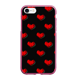 Чехол iPhone 7/8 матовый Красные сердца полигоны, цвет: 3D-малиновый