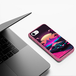 Чехол iPhone 7/8 матовый Synthwave car and mountains, цвет: 3D-малиновый — фото 2