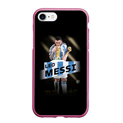 Чехол iPhone 7/8 матовый Лео Месси чемпион Мира, цвет: 3D-малиновый