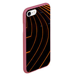 Чехол iPhone 7/8 матовый Чёрные полосы и неоновые оранжевые линии, цвет: 3D-малиновый — фото 2