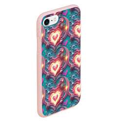 Чехол iPhone 7/8 матовый Паттерн пылающие сердца, цвет: 3D-светло-розовый — фото 2
