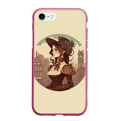 Чехол iPhone 7/8 матовый Steampunk english lady, цвет: 3D-малиновый