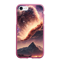Чехол iPhone 7/8 матовый Космос и звезды в небе над горами, цвет: 3D-малиновый