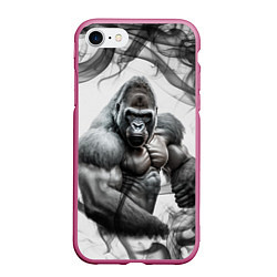 Чехол iPhone 7/8 матовый Накаченная горилла, цвет: 3D-малиновый