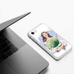 Чехол iPhone 7/8 матовый Девушка с ромашками на синем фоне, цвет: 3D-белый — фото 2