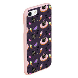 Чехол iPhone 7/8 матовый Паттерн с мопсами и едой, цвет: 3D-светло-розовый — фото 2