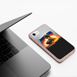 Чехол iPhone 7/8 матовый Медведь разрывает танк, цвет: 3D-светло-розовый — фото 2