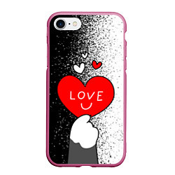 Чехол iPhone 7/8 матовый Котик держит сердечко, цвет: 3D-малиновый