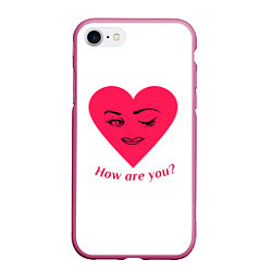 Чехол iPhone 7/8 матовый Красное сердце с улыбкой девушки и приветствием, цвет: 3D-малиновый