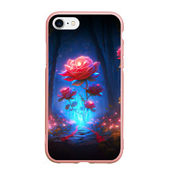 Чехол iPhone 7/8 матовый Алая роза в ночном лесу, цвет: 3D-светло-розовый