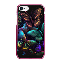 Чехол iPhone 7/8 матовый Разные неоновые бабочки