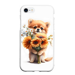 Чехол iPhone 7/8 матовый Милый щенок с подсолнухами и ромашками