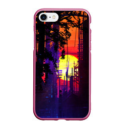 Чехол iPhone 7/8 матовый Неоновый закат города, цвет: 3D-малиновый