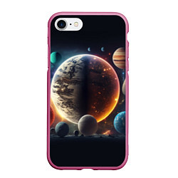 Чехол iPhone 7/8 матовый Ппланеты и космос от нейросети, цвет: 3D-малиновый