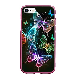 Чехол iPhone 7/8 матовый Неоновые дикие бабочки, цвет: 3D-малиновый
