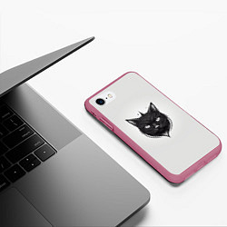 Чехол iPhone 7/8 матовый Чёрный кошачий арт, цвет: 3D-малиновый — фото 2