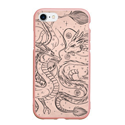 Чехол iPhone 7/8 матовый Дракон - унесенные призраками: тату на бежевом, цвет: 3D-светло-розовый