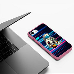 Чехол iPhone 7/8 матовый Космонавт играет планетой как мячом, цвет: 3D-малиновый — фото 2