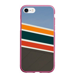 Чехол iPhone 7/8 матовый Оранжевые и белые абстрактные полосы, цвет: 3D-малиновый
