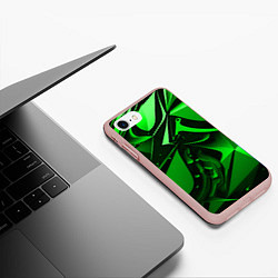 Чехол iPhone 7/8 матовый Зеленые объемные объекты, цвет: 3D-светло-розовый — фото 2