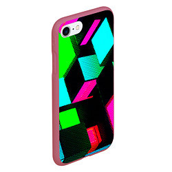 Чехол iPhone 7/8 матовый Неоновые светящиеся кубики, цвет: 3D-малиновый — фото 2