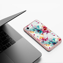 Чехол iPhone 7/8 матовый Орхидеи акварельные брызги - паттерн, цвет: 3D-светло-розовый — фото 2