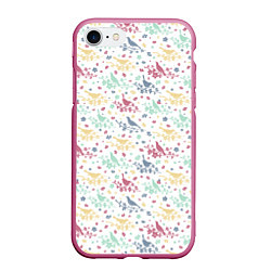 Чехол iPhone 7/8 матовый Весенний паттерн с птицами, цвет: 3D-малиновый