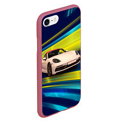 Чехол iPhone 7/8 матовый Спорткар Porsche в движении, цвет: 3D-малиновый — фото 2