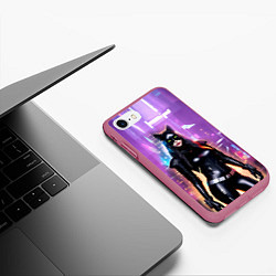 Чехол iPhone 7/8 матовый Девушка-кошка - киберпанк, цвет: 3D-малиновый — фото 2