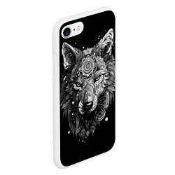 Чехол iPhone 7/8 матовый Волк в черно-белом орнаменте, цвет: 3D-белый — фото 2