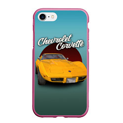 Чехол iPhone 7/8 матовый Американский спорткар Chevrolet Corvette Stingray, цвет: 3D-малиновый