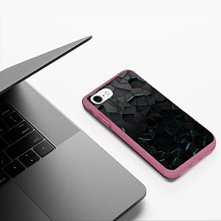 Чехол iPhone 7/8 матовый Плиты с синей неоновой подсветкой, цвет: 3D-малиновый — фото 2