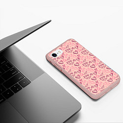 Чехол iPhone 7/8 матовый I love you паттерн, цвет: 3D-светло-розовый — фото 2